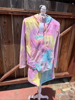 Pastel Tie-Dye Zip Hoodie & Shorts Set
